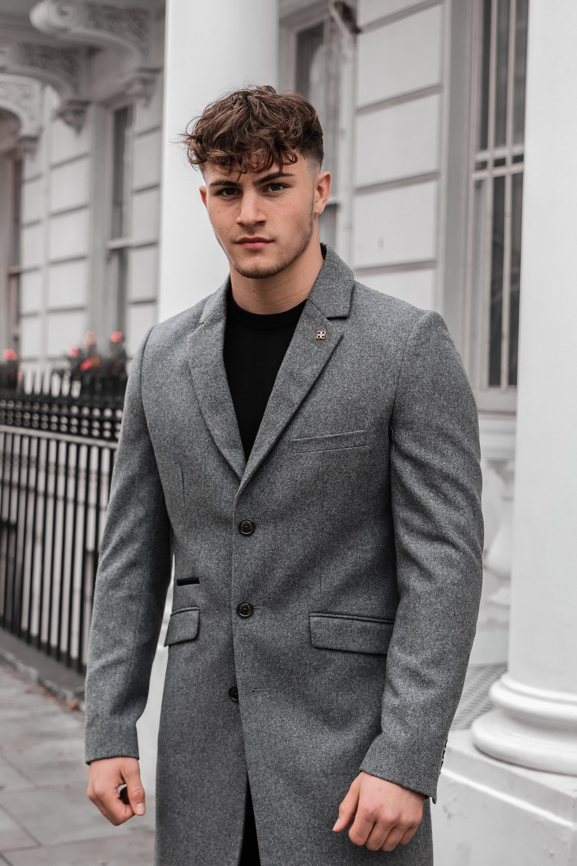 Manteau Mi-Long en Laine pour Homme - ROMAN - Gris