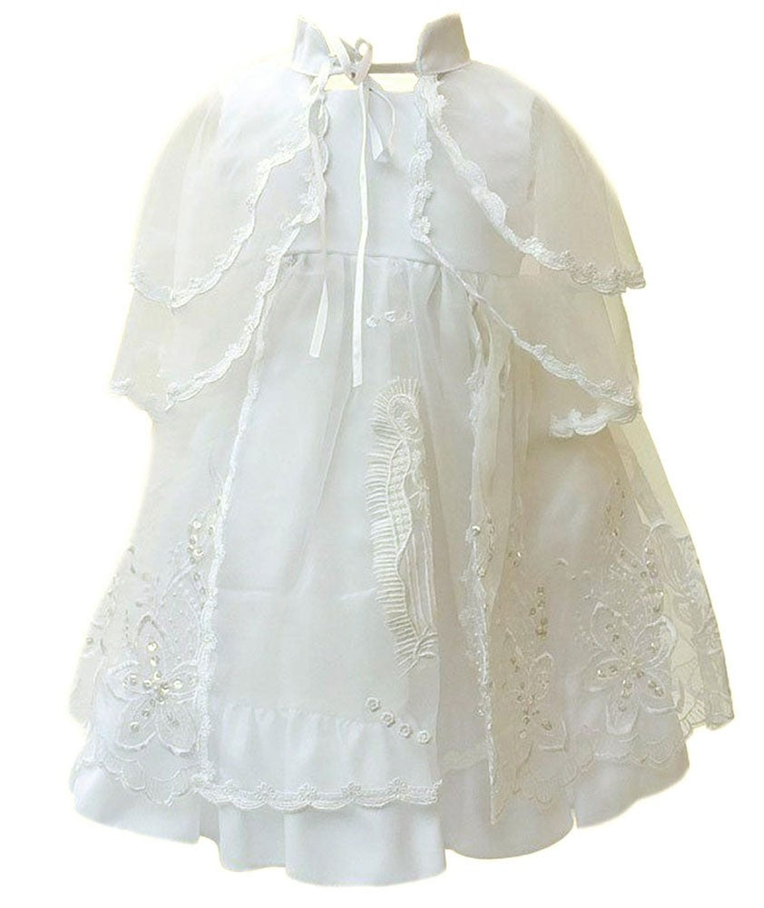 Baby Mädchen Kleid & Häubchen Besticktes Taufkleid - Elfenbein