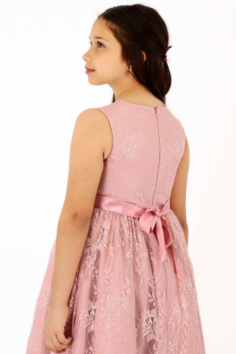Robe sans Manches Brodée de Dentelle pour Filles - Rose Poudré