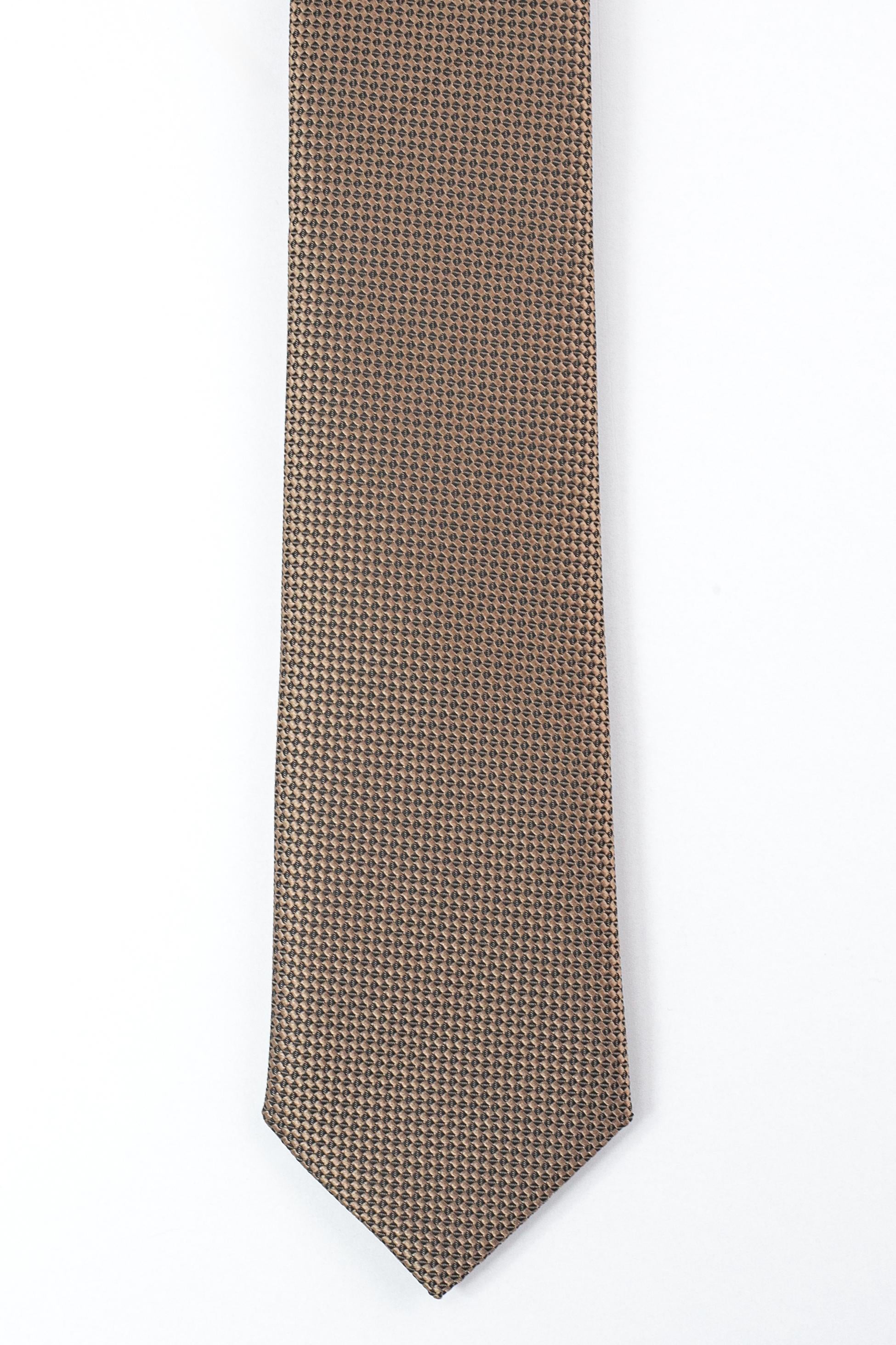 Ensemble cravate et pochette en jacquard avec sangle élastique pour garçons - Brun Taupe