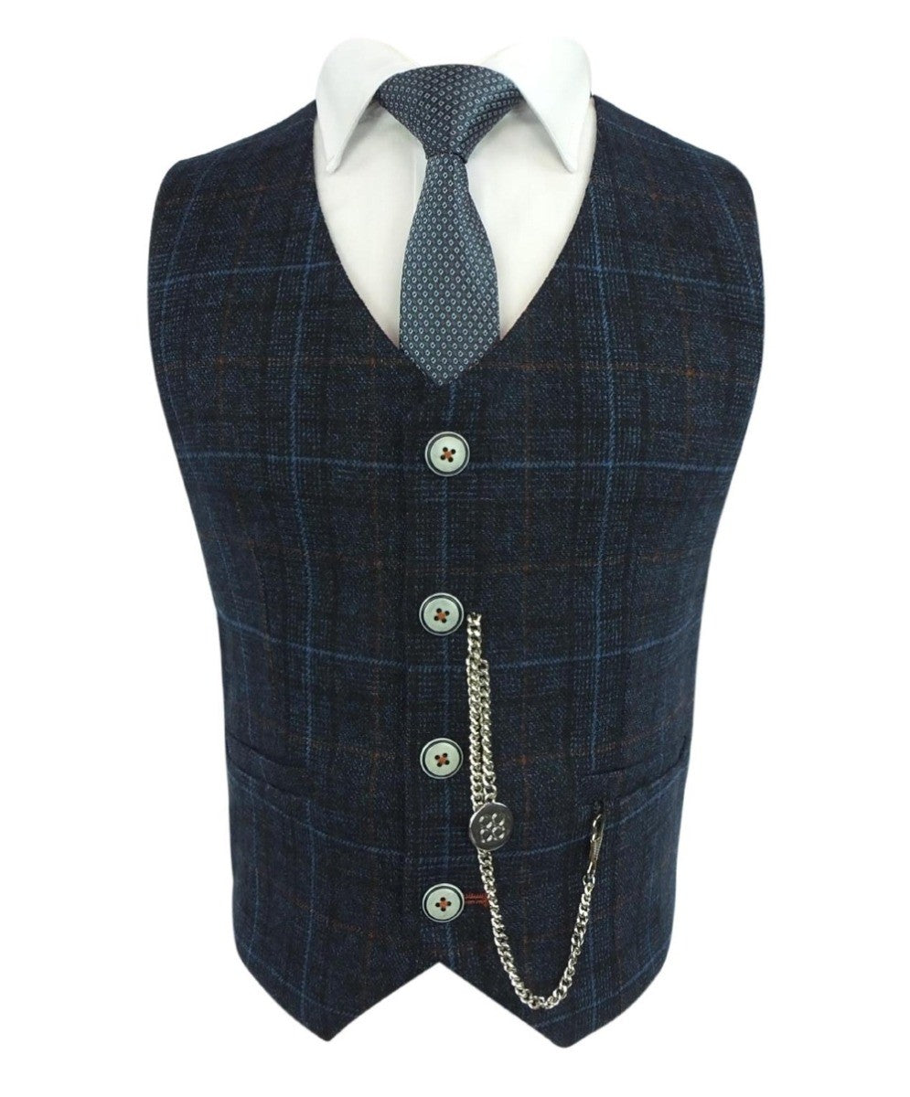 Jungen Tweed Windowpane Karo Anzug - CODY Blue - Marineblau