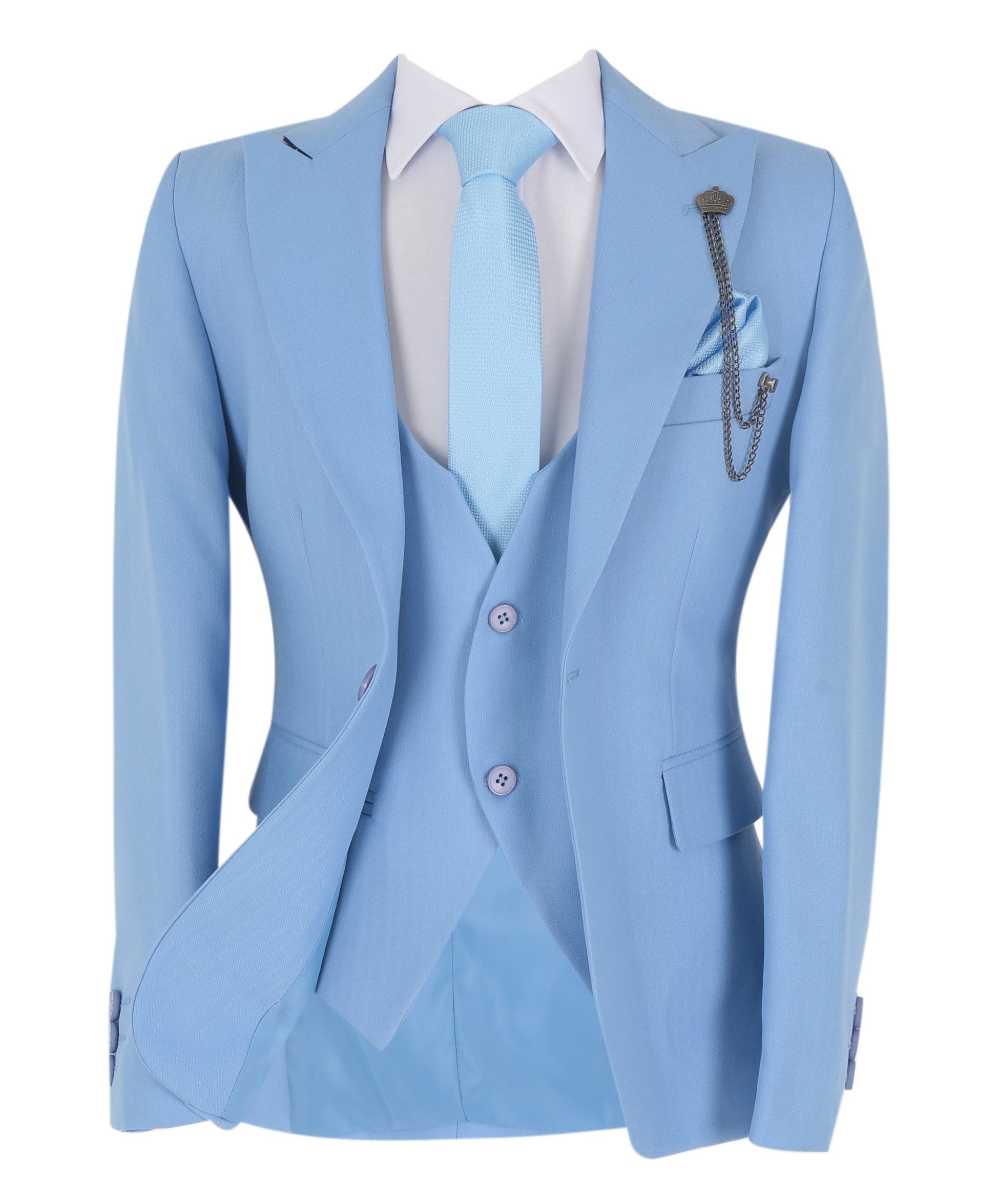 Jungen Slim Fit Fischgrät 8-teiliges Anzug-Set - KING - Himmelblau