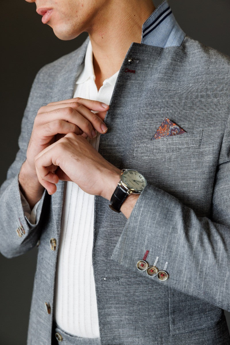 Herren Rowan Grauer 2-teiliger Anzug Textur Baumwollset - Grau
