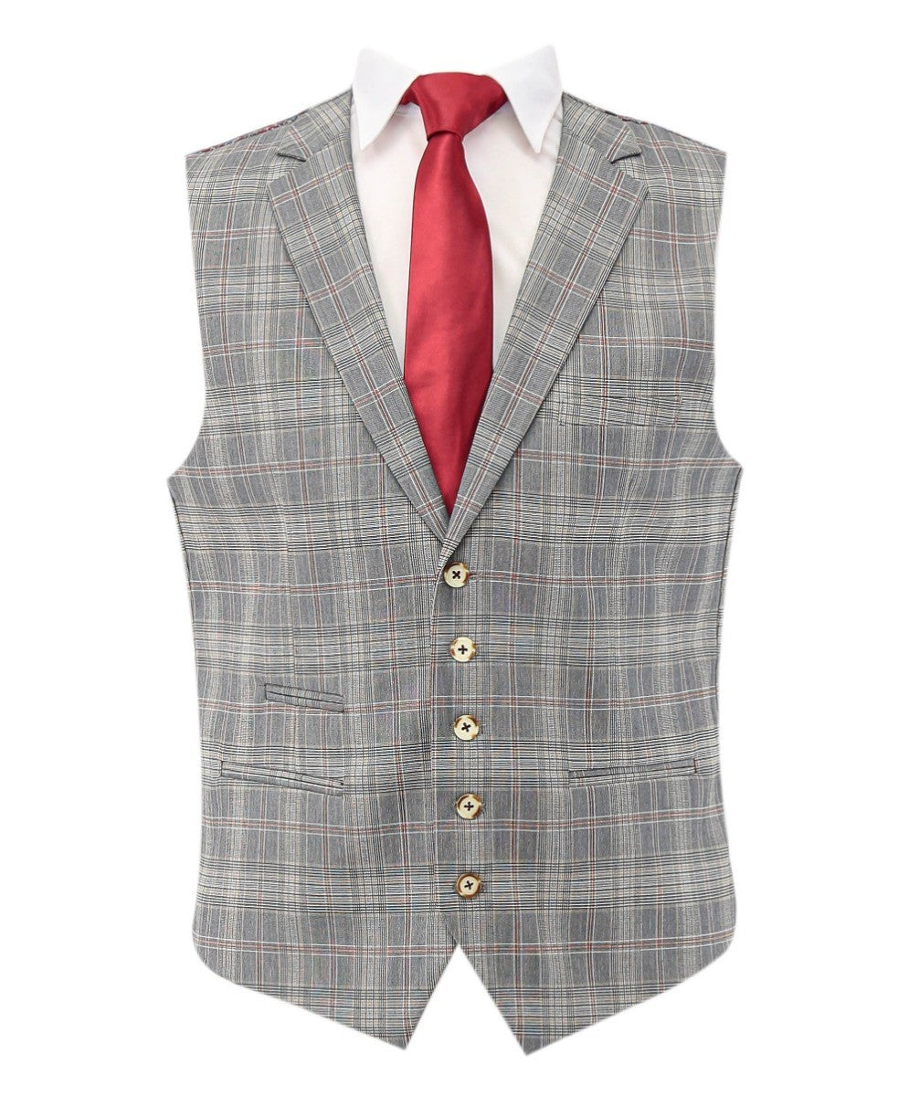 Gilet homme à carreaux rétro, coupe ajustée - Gris JULIAN - Gris clair