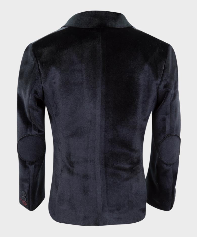 Blazer en Velours Tailored Fit avec Patte de Coude pour Garçons - Noir