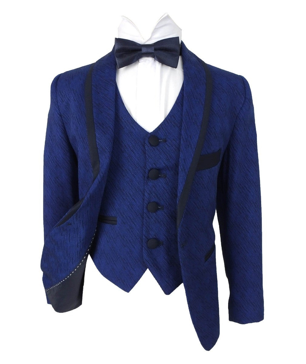 Costume Texturé à Passepoil pour Garçons - MATTEO - Bleu Marine