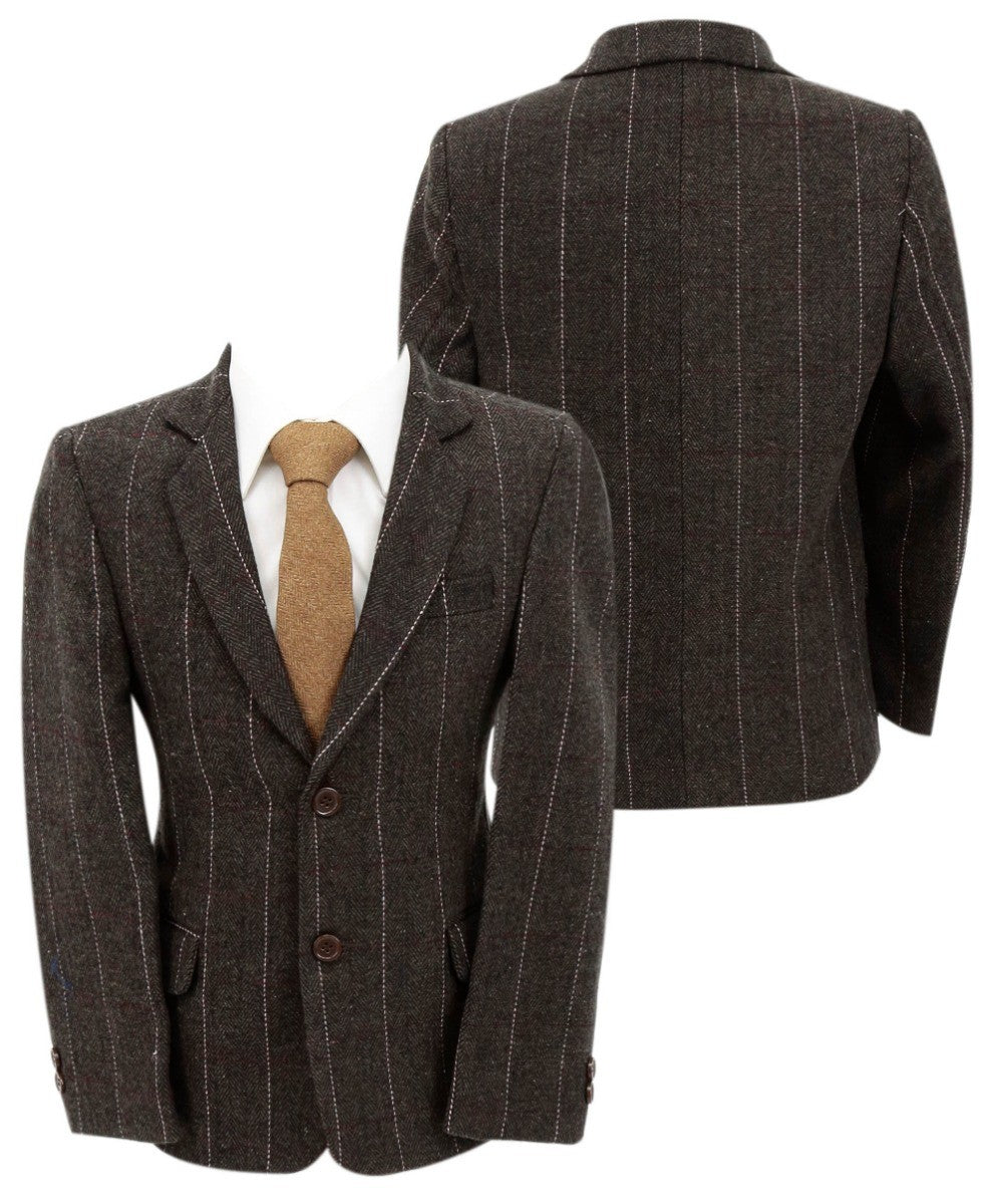 Baby Jungen Tweed Fischgrät Nadelstreifen Formeller Blazer - Braun