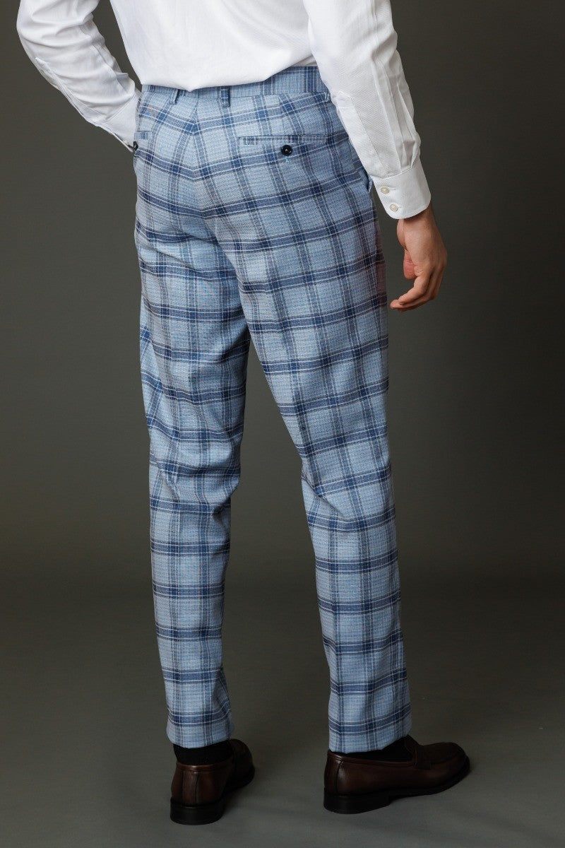 Men's Slim Fit Windowpane Check Blue Suit - BLAKE - Pale Blue