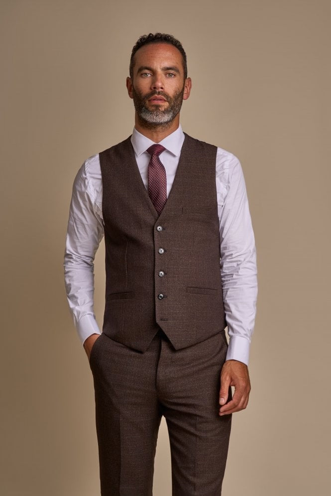 Costume en Tweed à Motif Check Slim Fit pour Homme - CARIDI - Brun