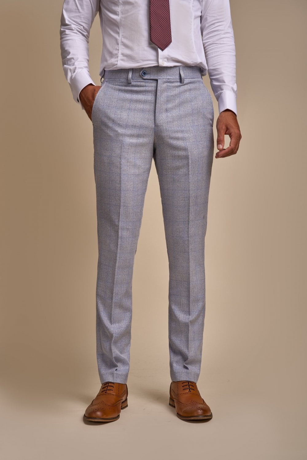 Men's 3-Piece Tweed Glen Check Suit - CARIDI - Sky Blue