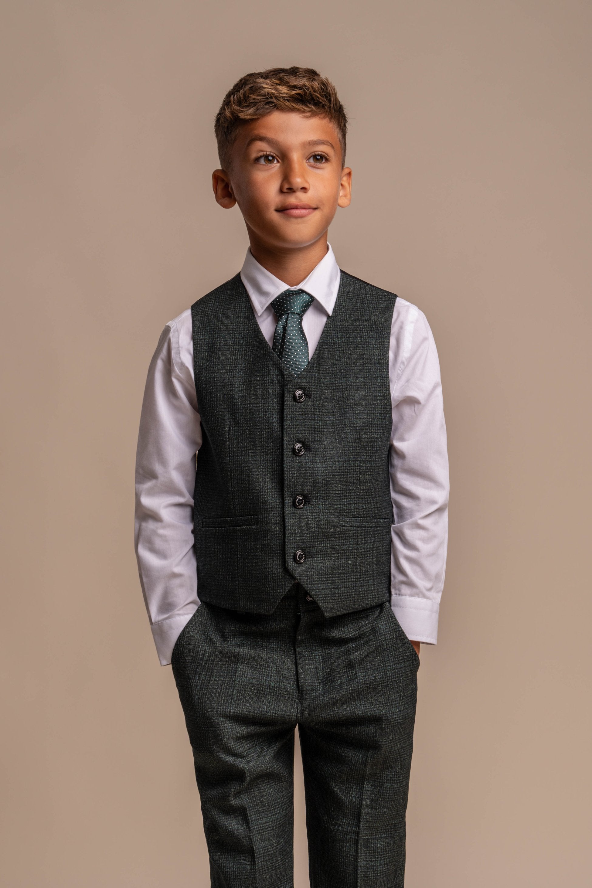 Costume Formel Slim Fit pour Garçons - CARIDI - Vert Olive