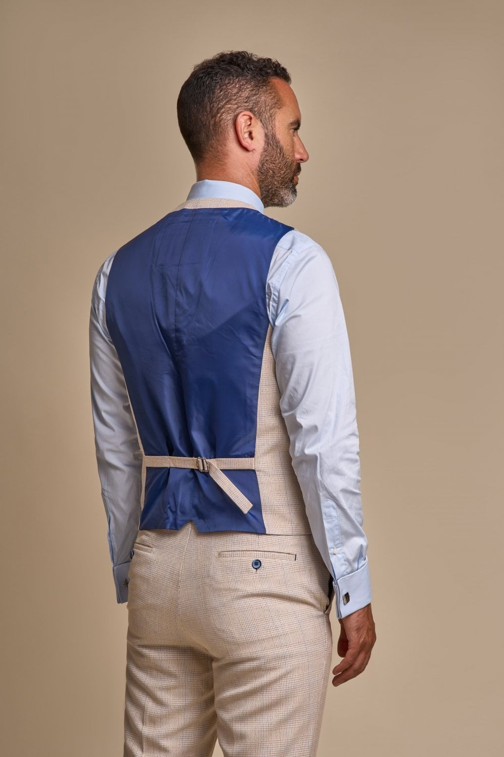 Costume en Tweed à Motif Pied-de-Poule Slim Fit pour Homme - CARIDI - Beige
