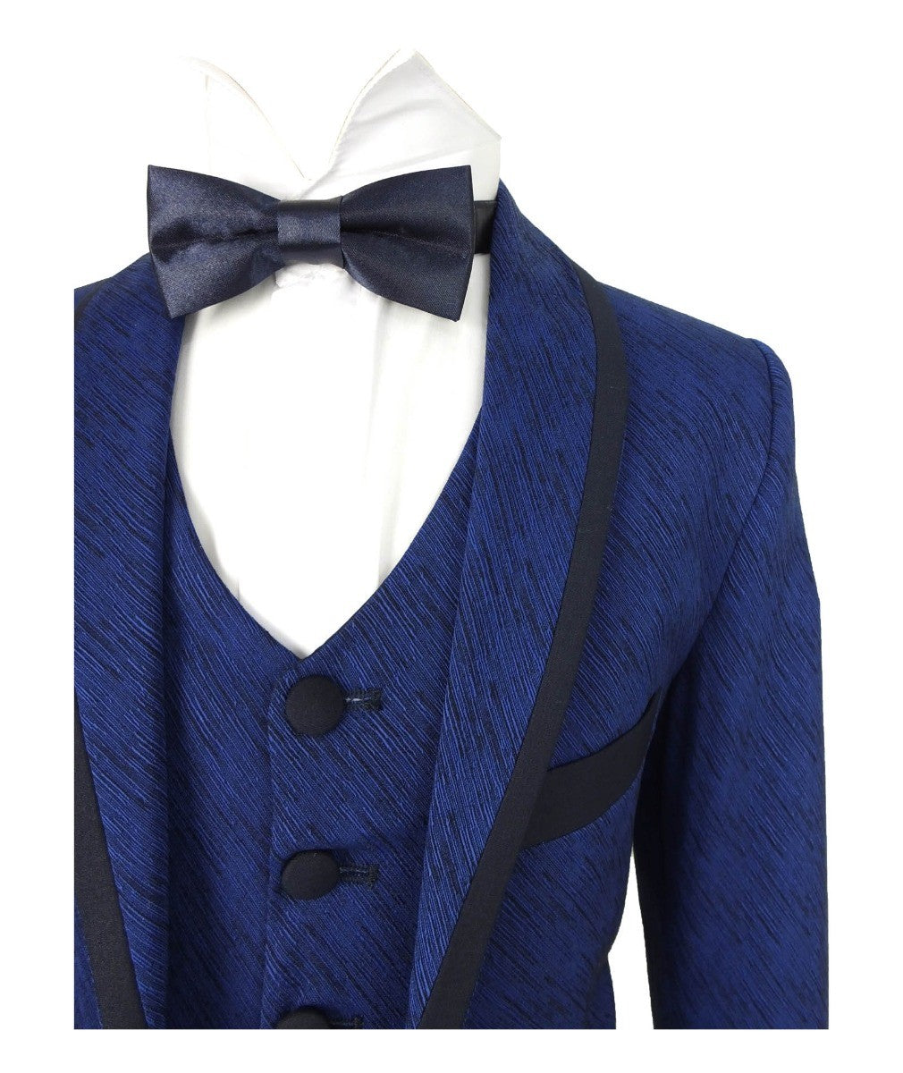 Costume Texturé à Passepoil pour Garçons - MATTEO - Bleu Marine