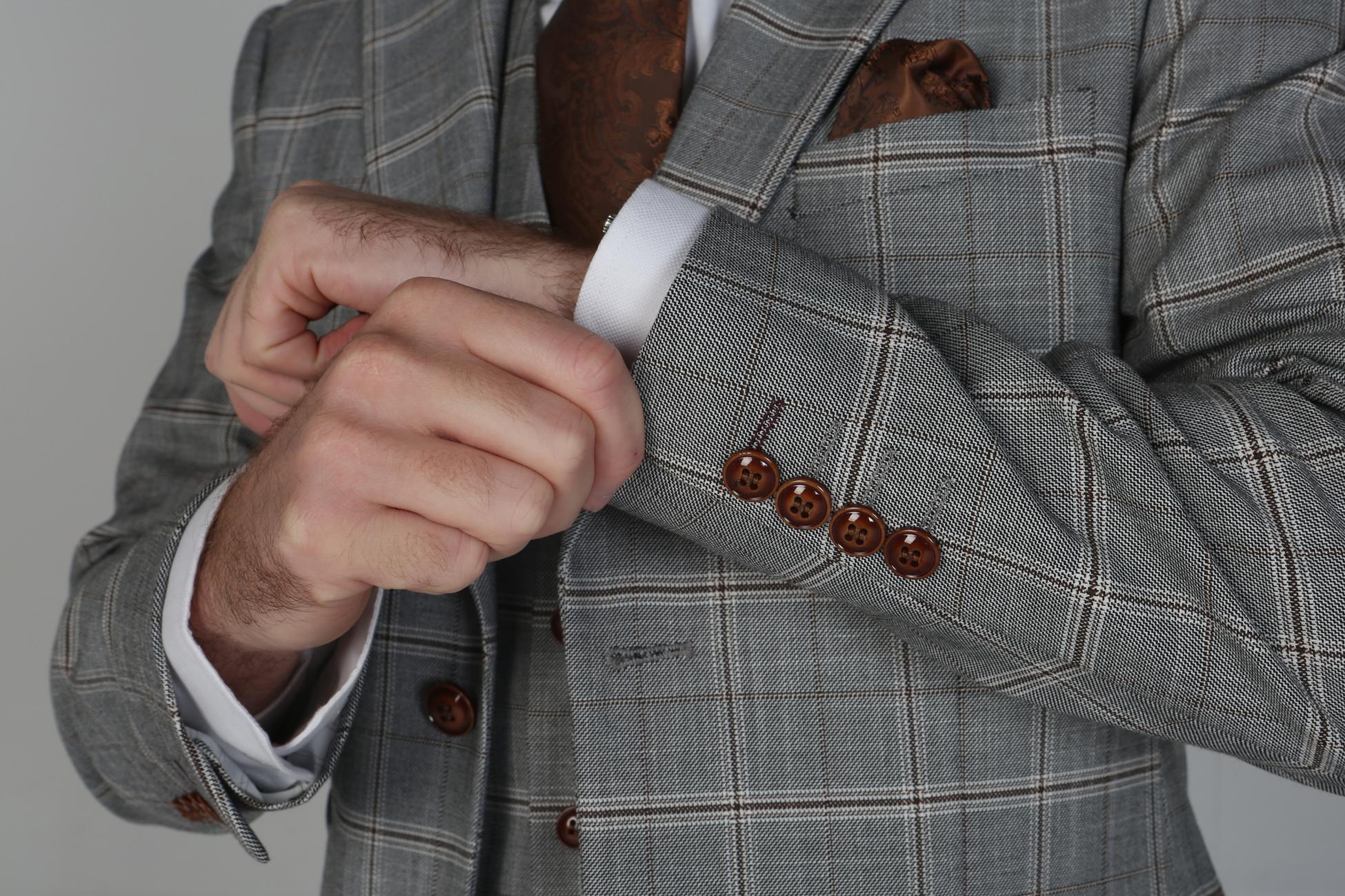 Costume à Motif Windowpane Gris pour Homme - FRANCIS - Gris