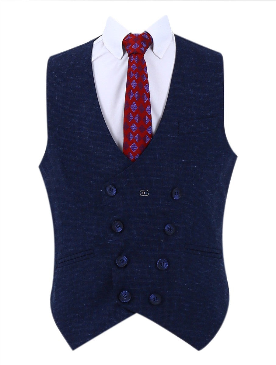 Boys' Retro Check Slim Fit Formal Suit - Dark Blue