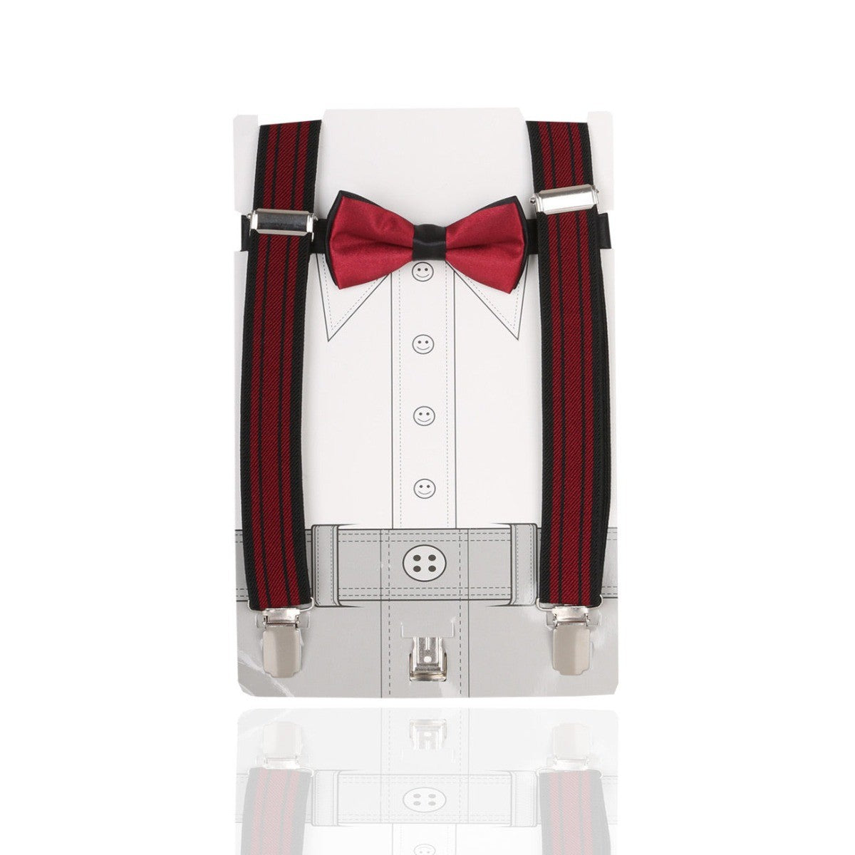 Boys Adjustable Elastic Y-Back Wide Bow Brace Set - Red and Black