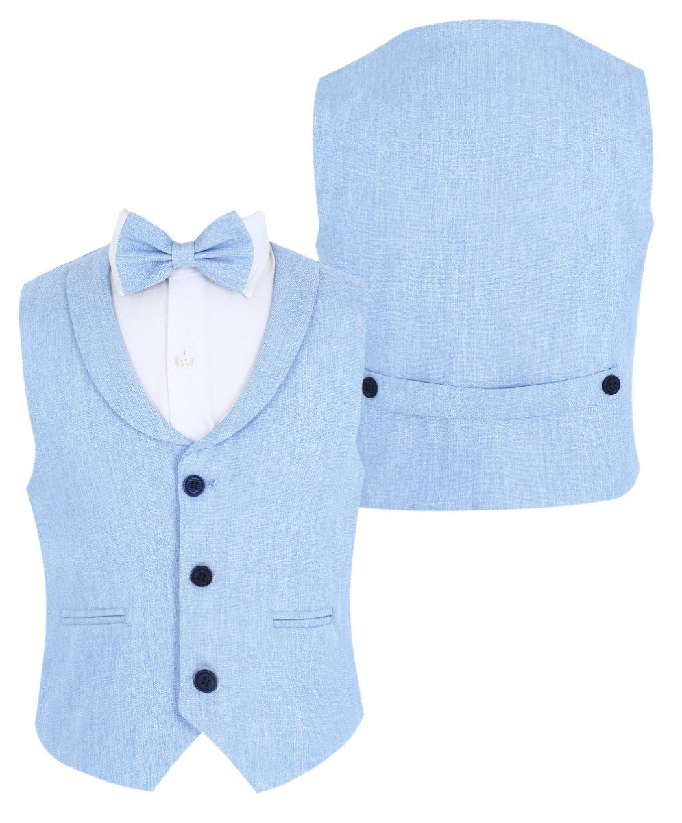 Ensemble 4 pièces en coton et lin pour bébé et garçon, gilet et short - Bleu ciel