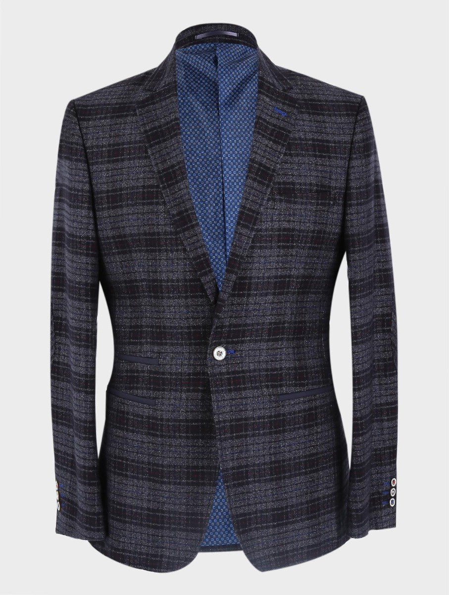 Men's Tweed Check Slim Fit Blazer - COSTELLO Black - Black