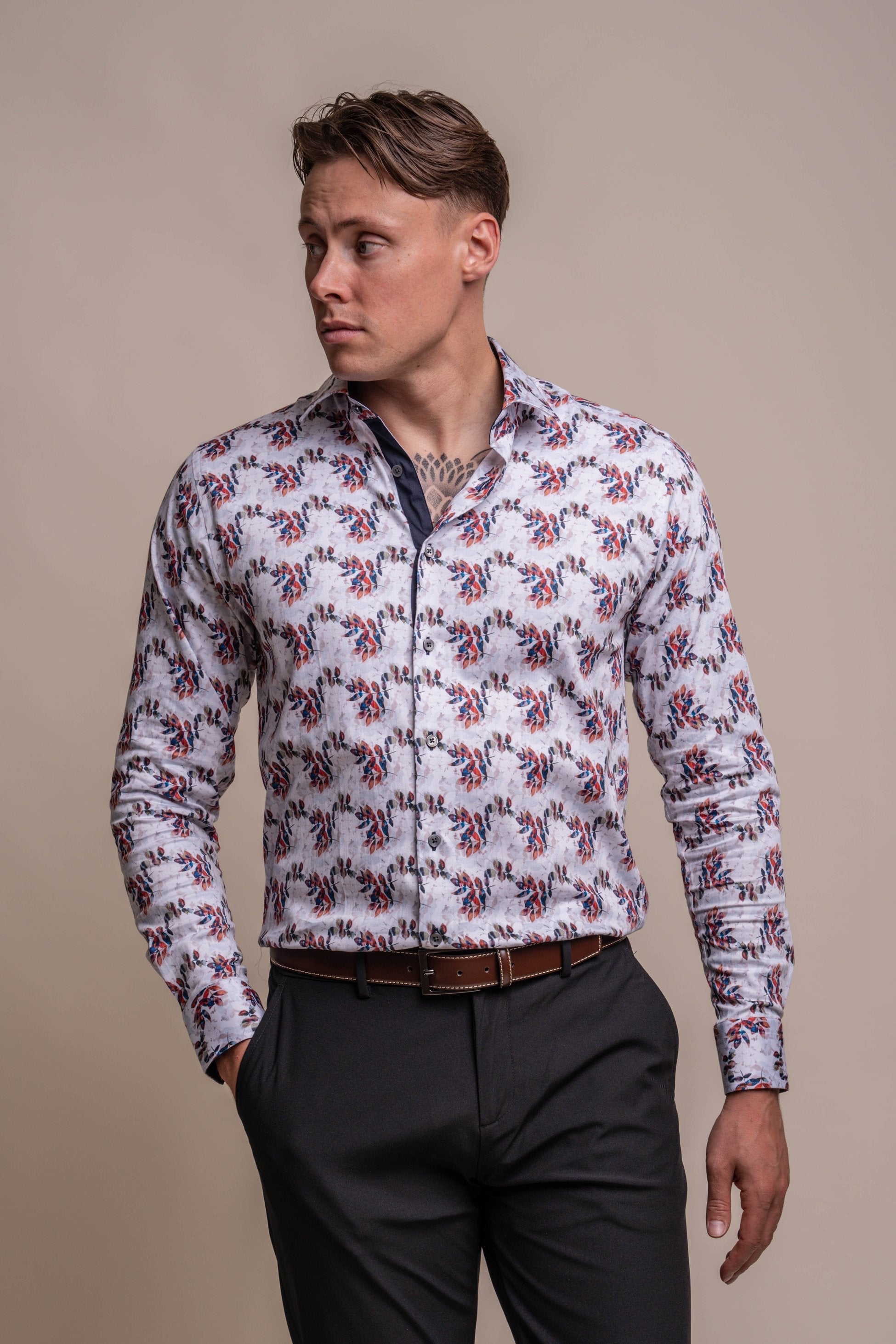 Chemise en Coton à Motif Feuilles Slim Fit pour Homme - GENOA