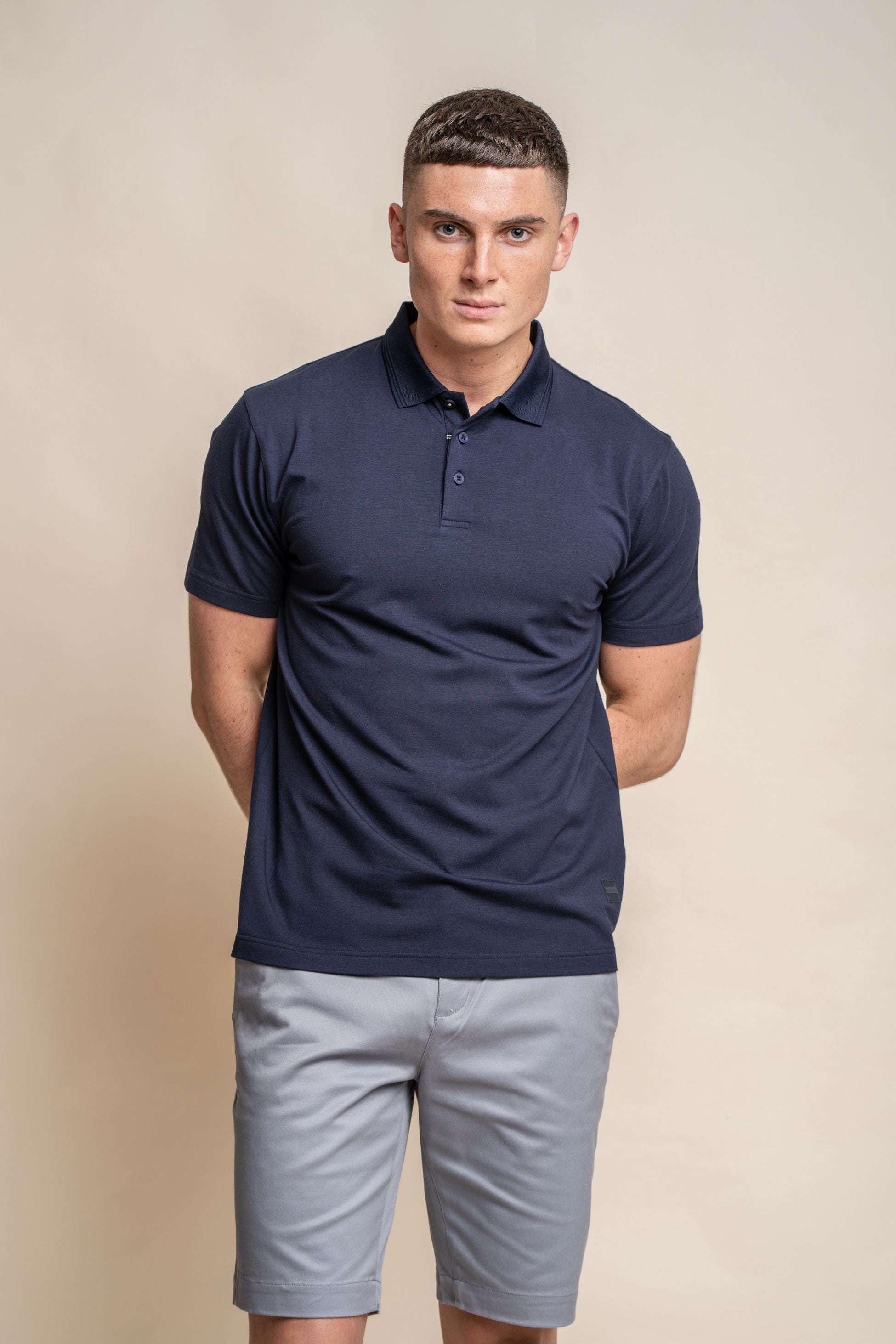Men's Slim Fit Cotton Short Sleeve Polo Shirt - Kelsey - Navy Blue