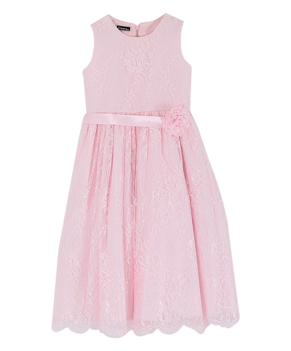 Robe sans Manches Brodée de Dentelle pour Filles - Rose Clair