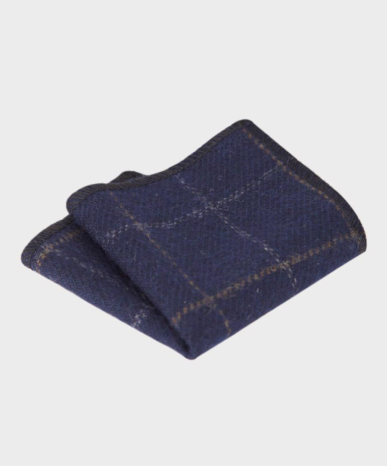 Ensemble Cravate et Mouchoir en Tweed à Carreaux Windowpane Bleu Marine pour Garçons - Bleu Marine