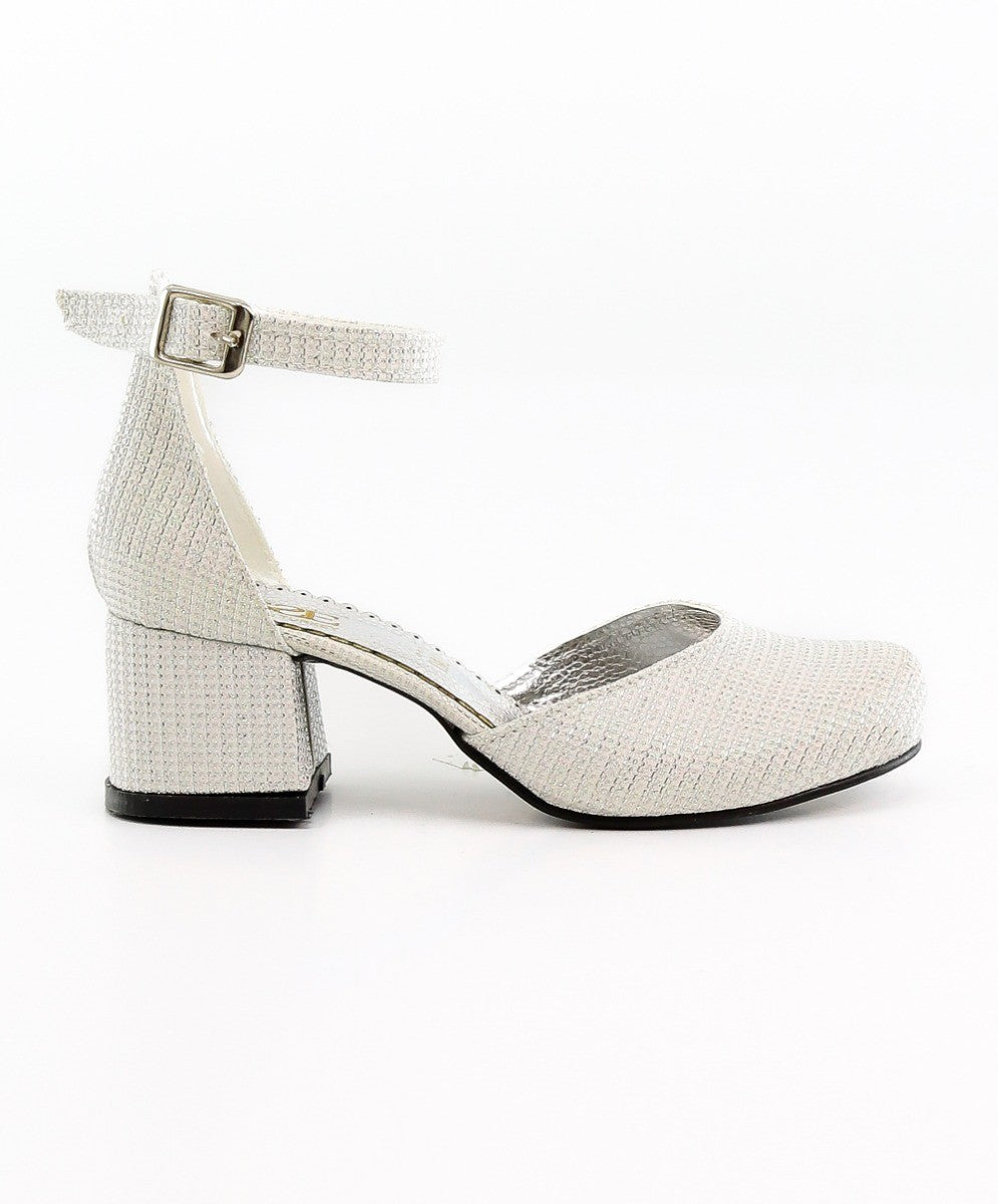 Chaussures de Communion à Bride à la Cheville et Bloc Talon pour Filles - Crème