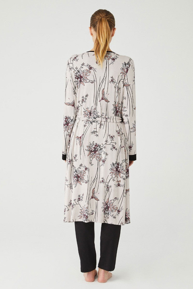 Damen Bequemes 3-teiliges Pyjama-Set - Kastanienbraun - Creme