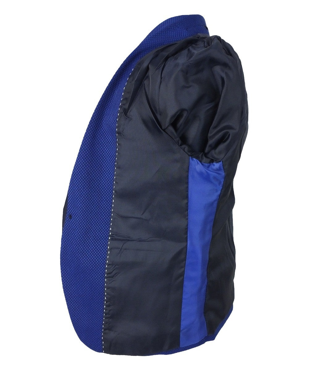Costume à Motifs Birdseye avec Passepoil pour Garçons - BENIGNO - Bleu - Bleu Marine