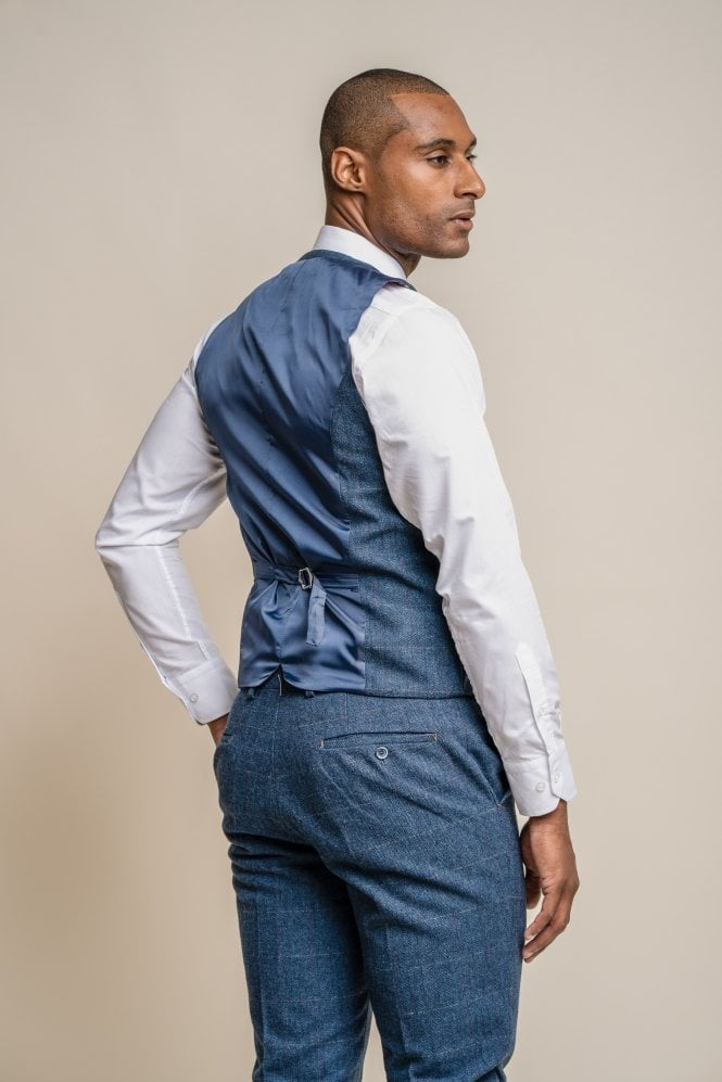 Herren Slim Fit Fischgrät Tweed Blauer Anzug - CARNEGI - Marineblau