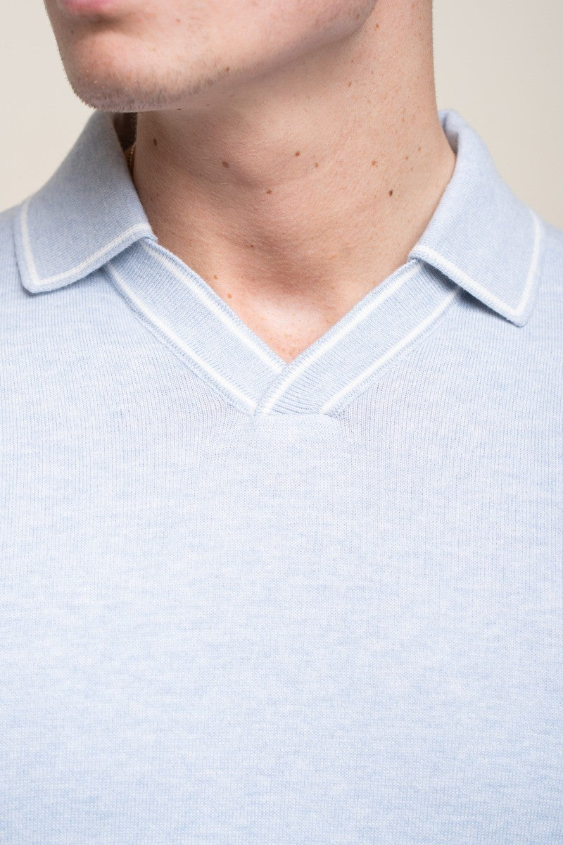 Men's Cotton Knitted Short Sleeve Polo shirt - SEPPI - Blue Marlin