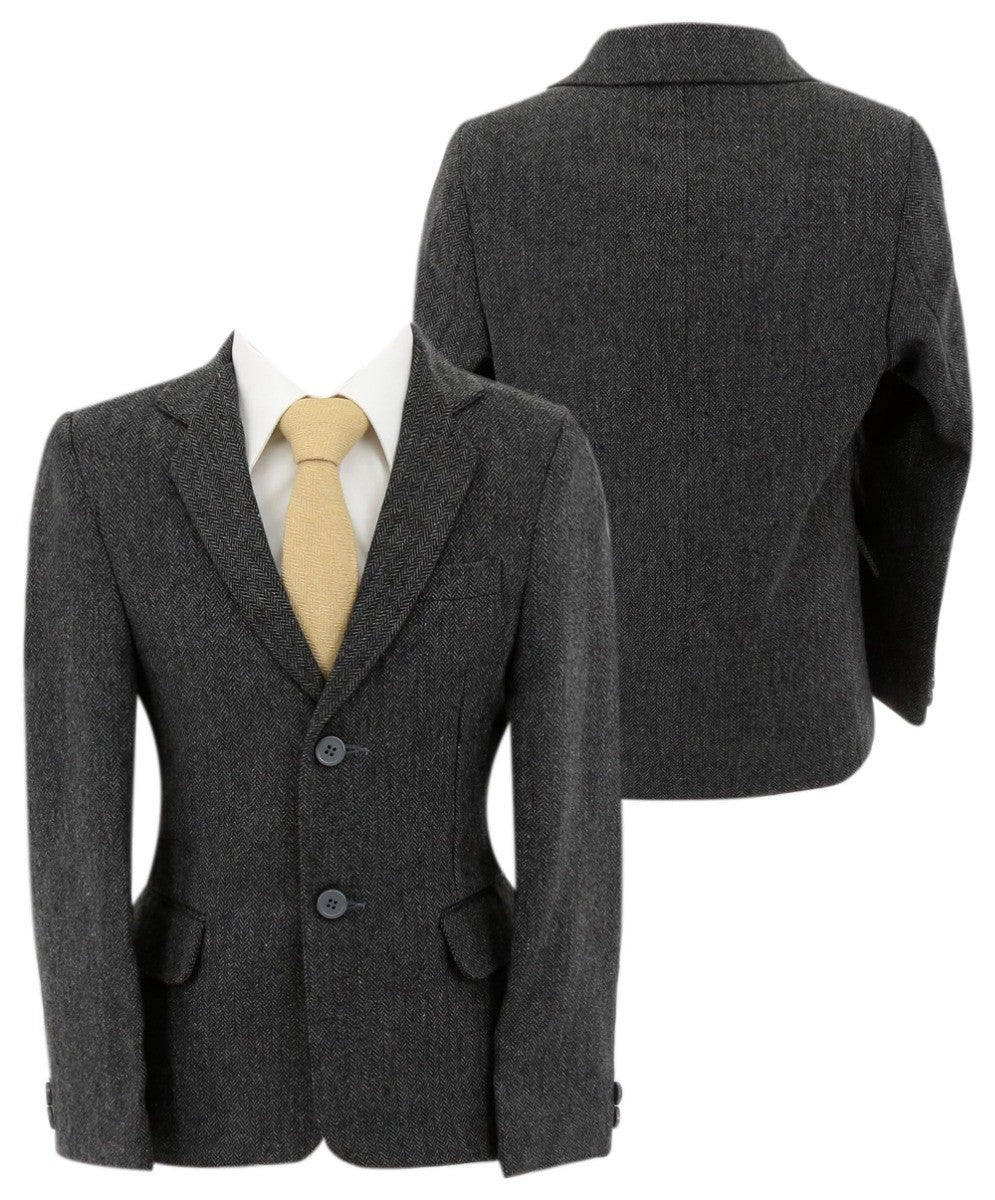 Jungen Fischgrät Tweed Formeller Blazer - Dunkelgrau