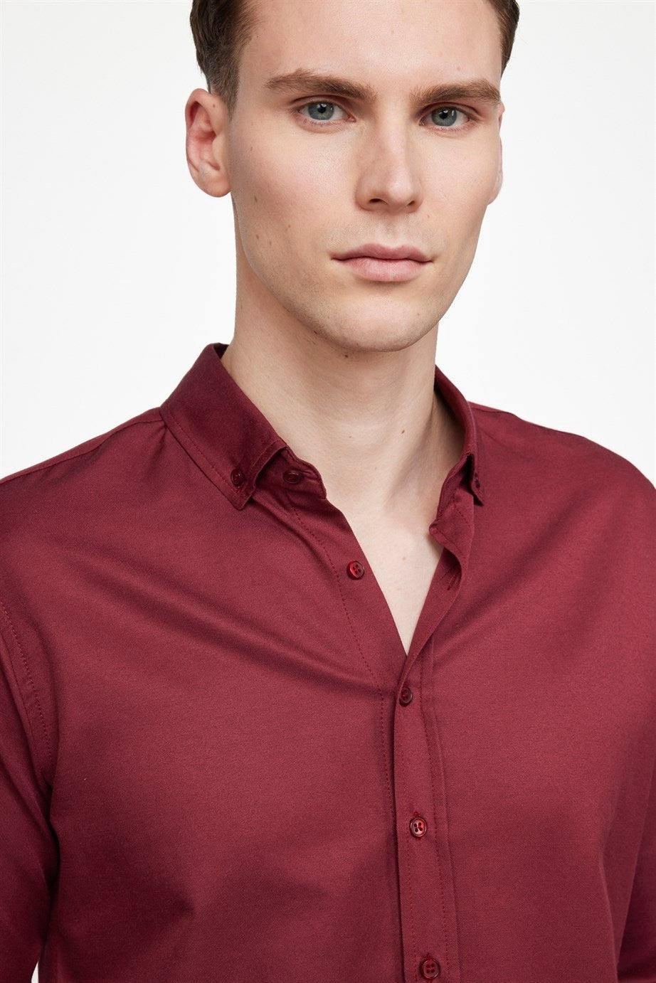 Herren Slim Fit Baumwoll Button-Down Oxford Hemd - GABARDIN - Burgunder