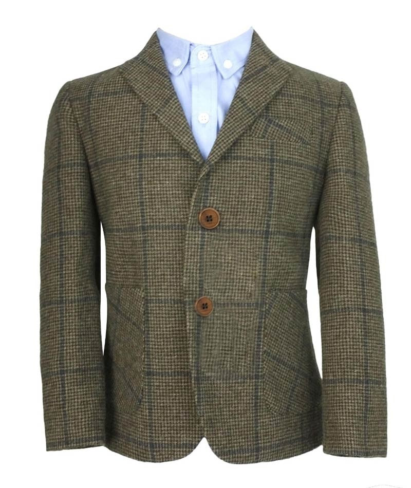 Jungen Fischgrät Windowpane Wollanzug - Braun - Marineblau