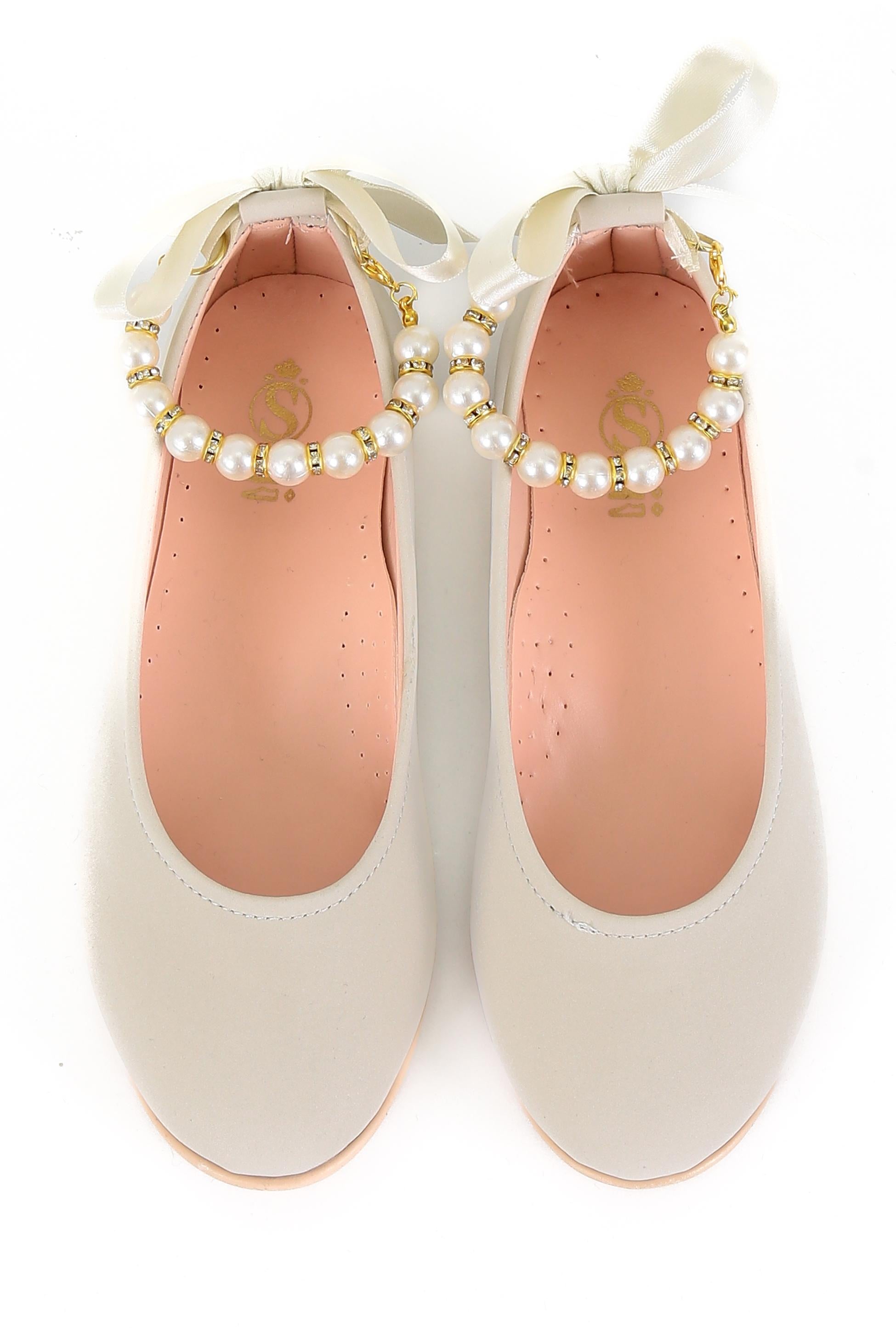 Mädchen Perlen Flache Mary Jane Schuhe - ISABEL - Beige