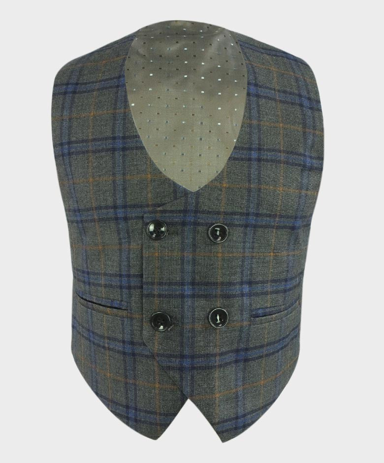 Costume à Carreaux Windowpane Tailored Fit Gris pour Garçons - Bleu - Orange