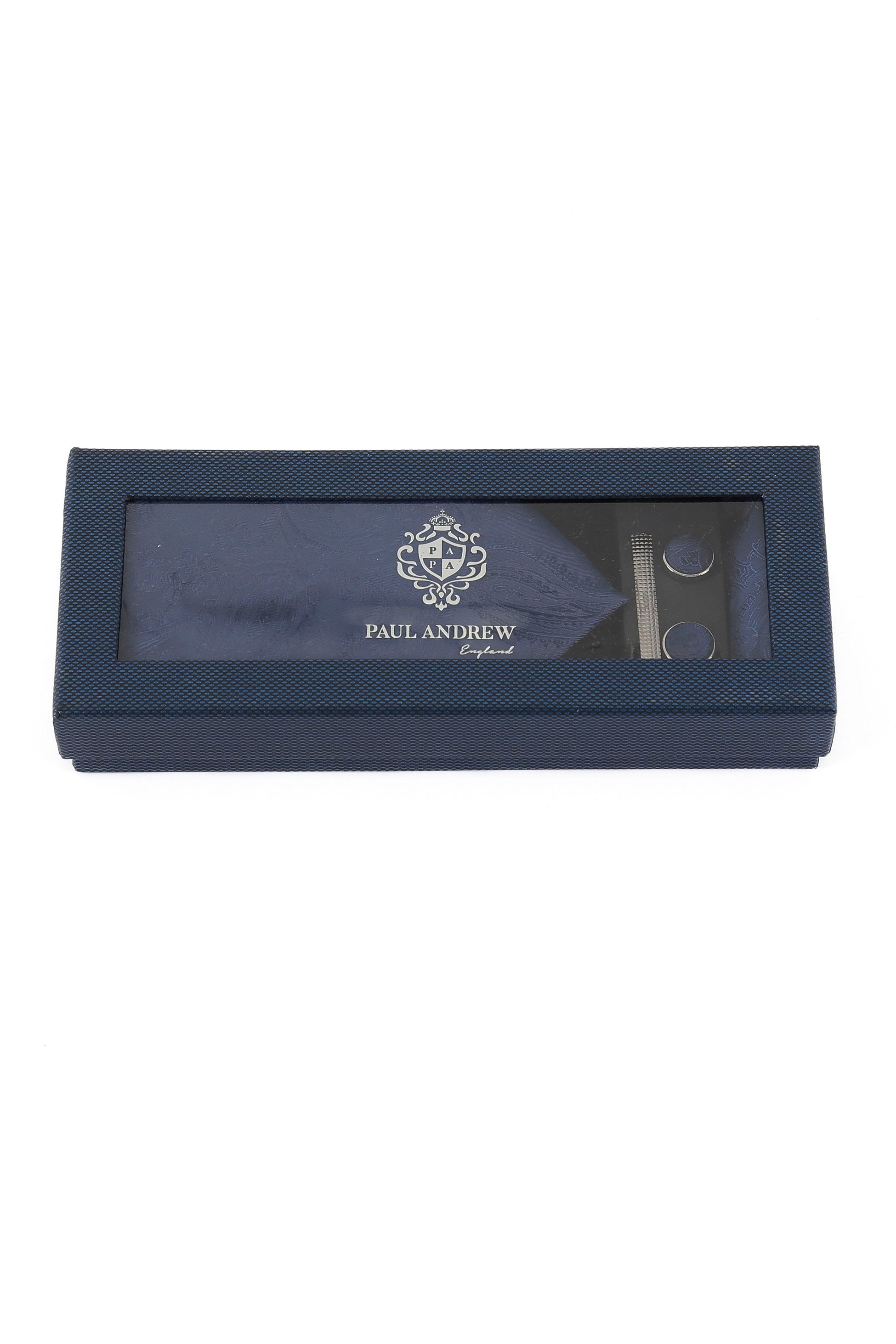 Ensemble cravate et boutons de manchette paisley pour hommes - Bleu profond