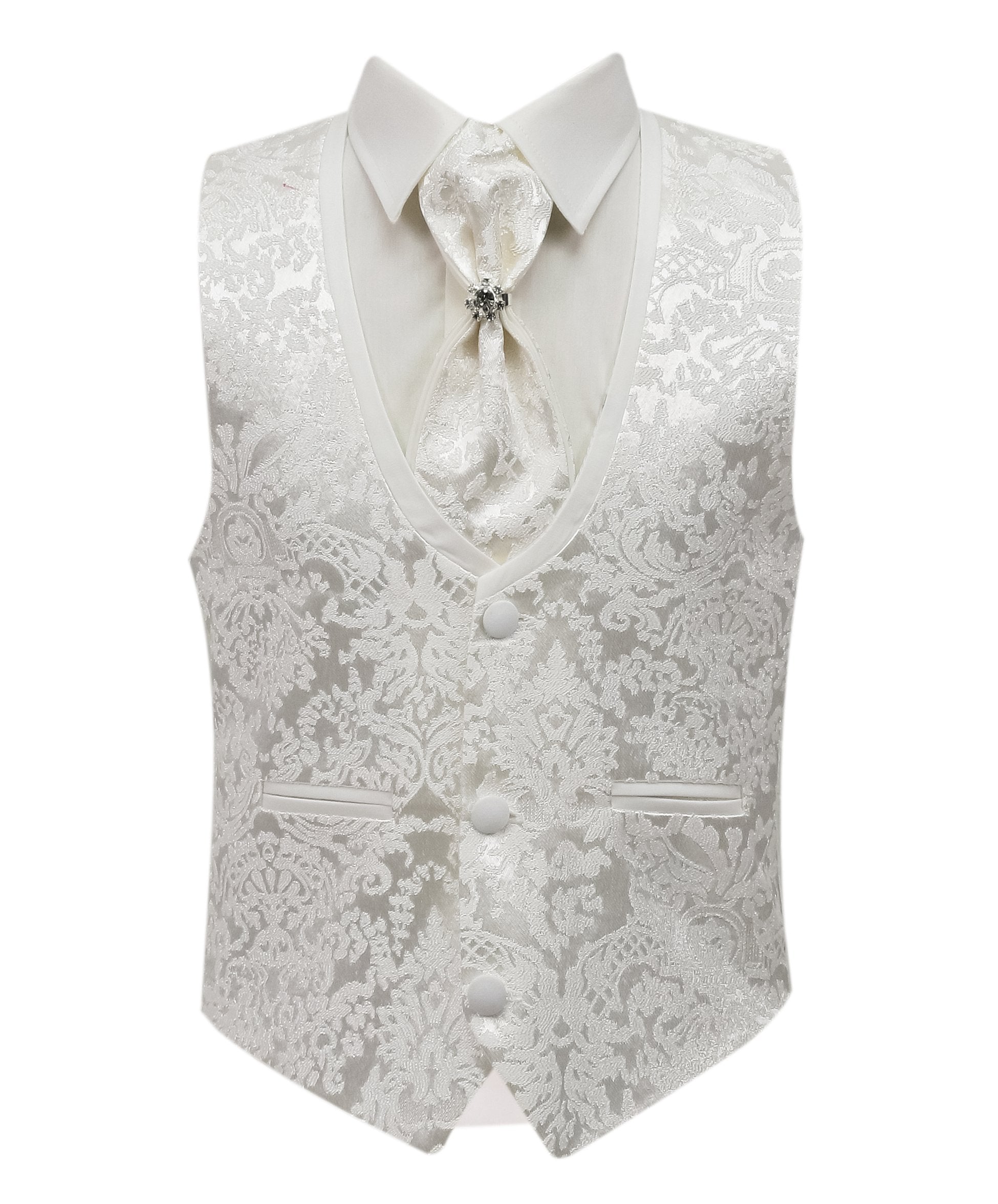 Boys 5-Piece Paisley Jacquard Communion Tuxedo Suit - Ivory
