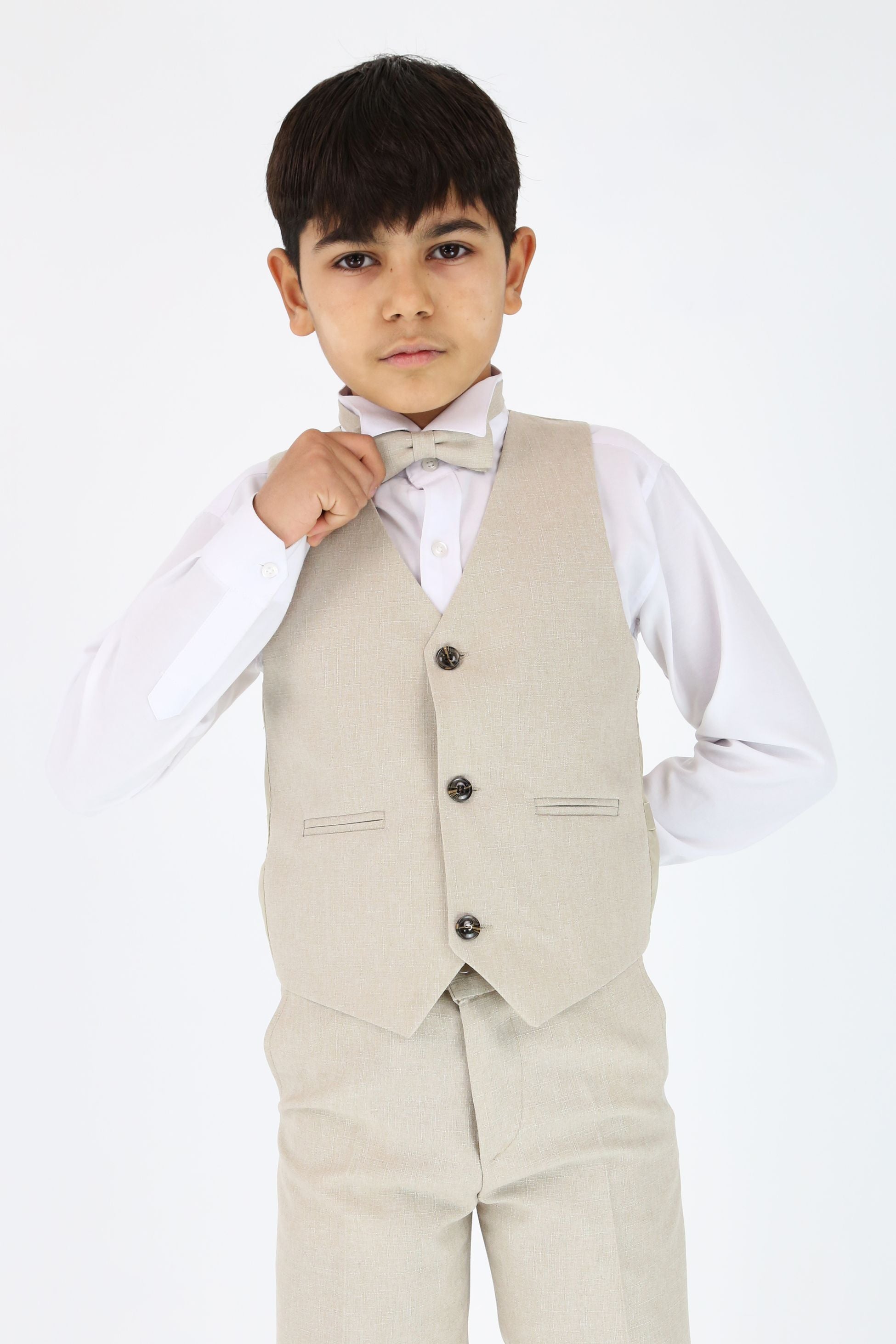 Jungen Slim Fit Strukturierter 6-teiliger Formalanzug-Set - Beige