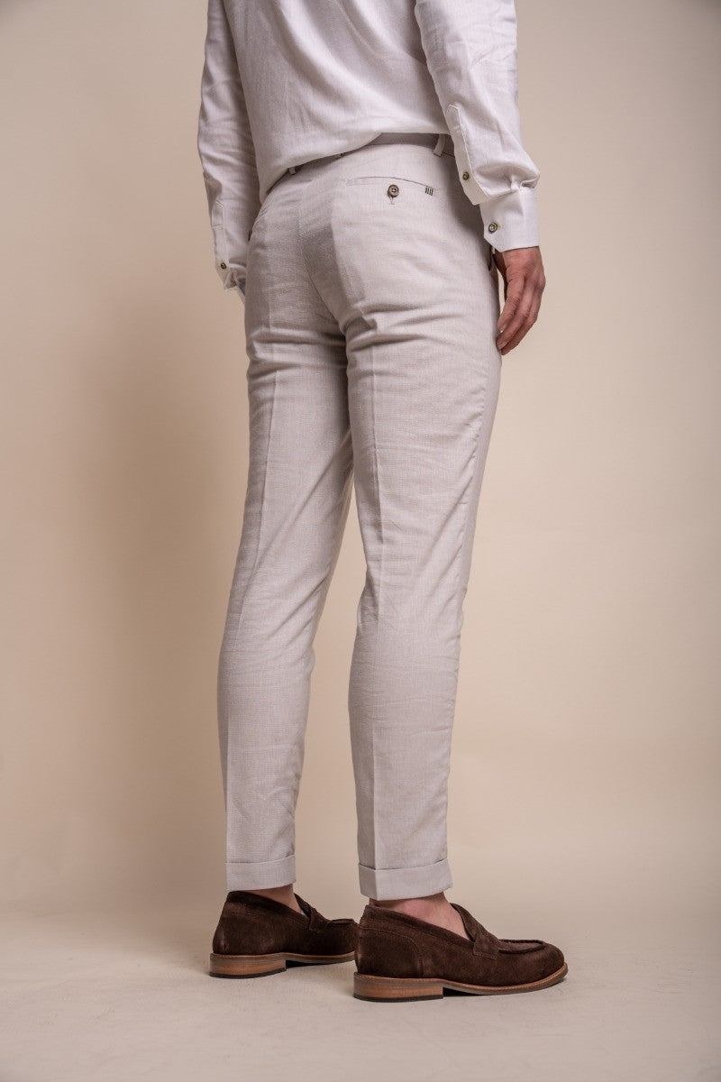 Men's Slim Fit Linen Trousers - ALVARI - Stone