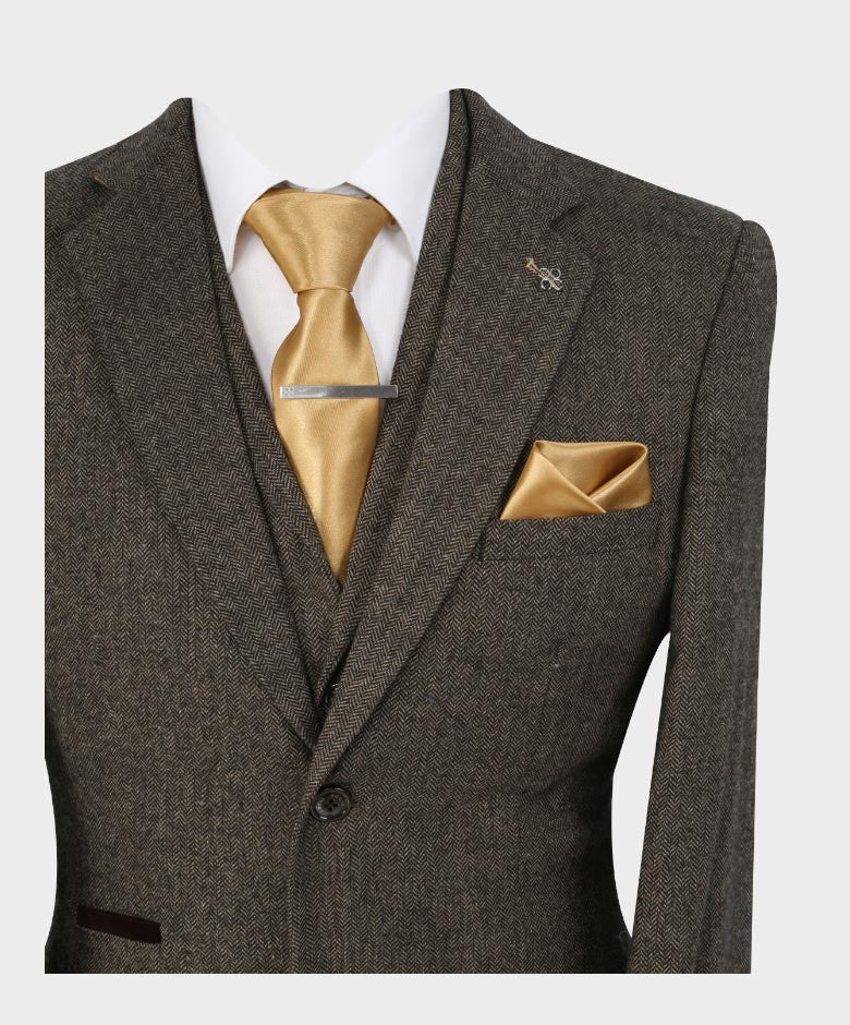 Herren Fischgrät Tweed Slim Fit Anzugjacke - MARTEZ - Braun