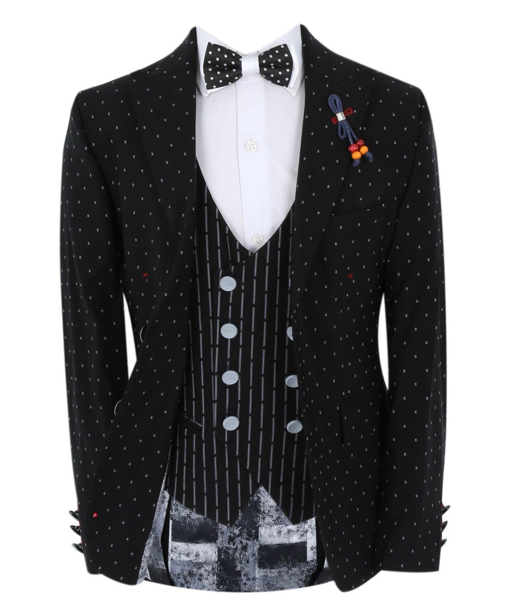 Costume à Pois Slim Fit Noir pour Garçons - Avagadro - Noir