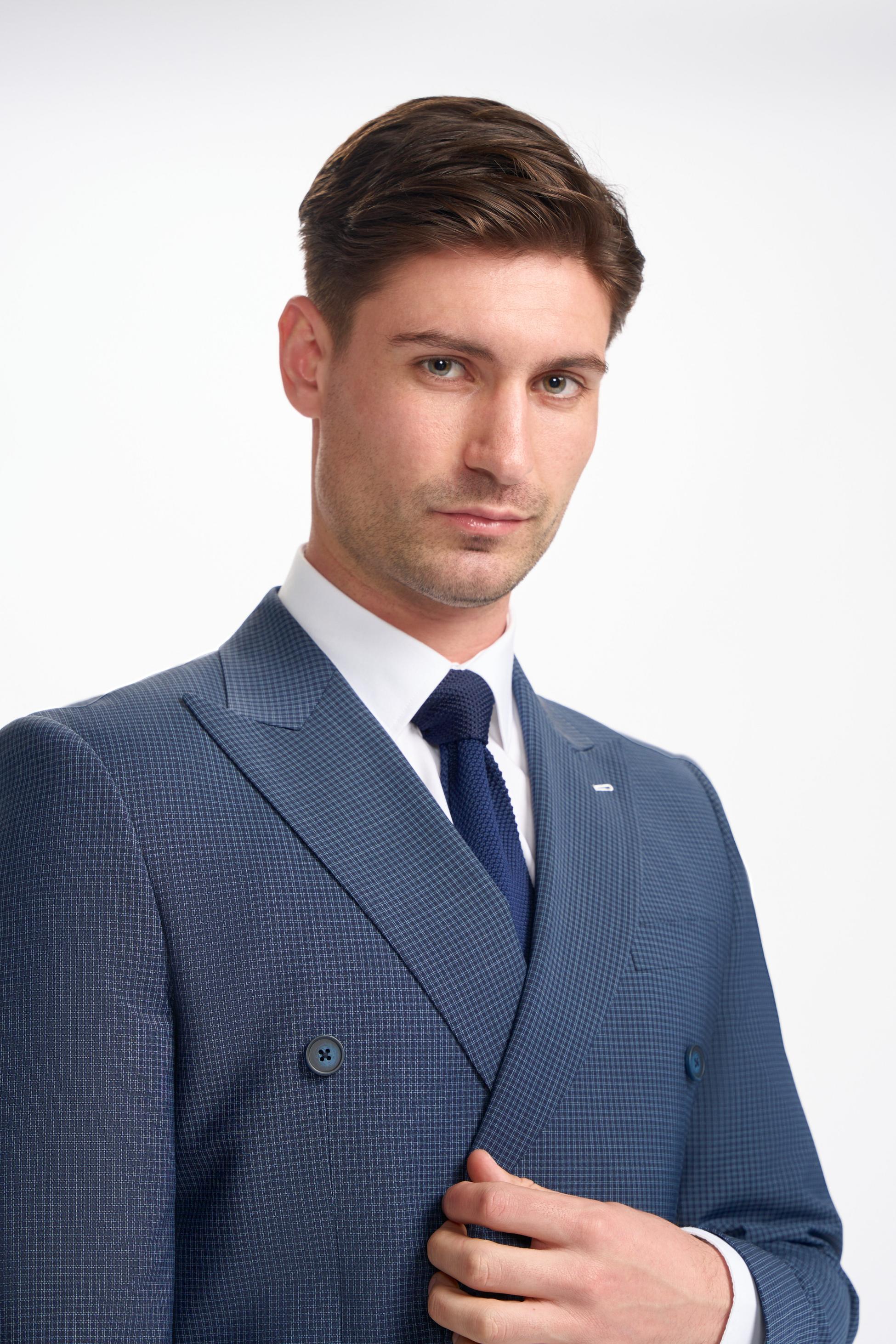 Herren Zweireiher Karomuster Marine Anzugjacke – BOND D/B - Marine Karo