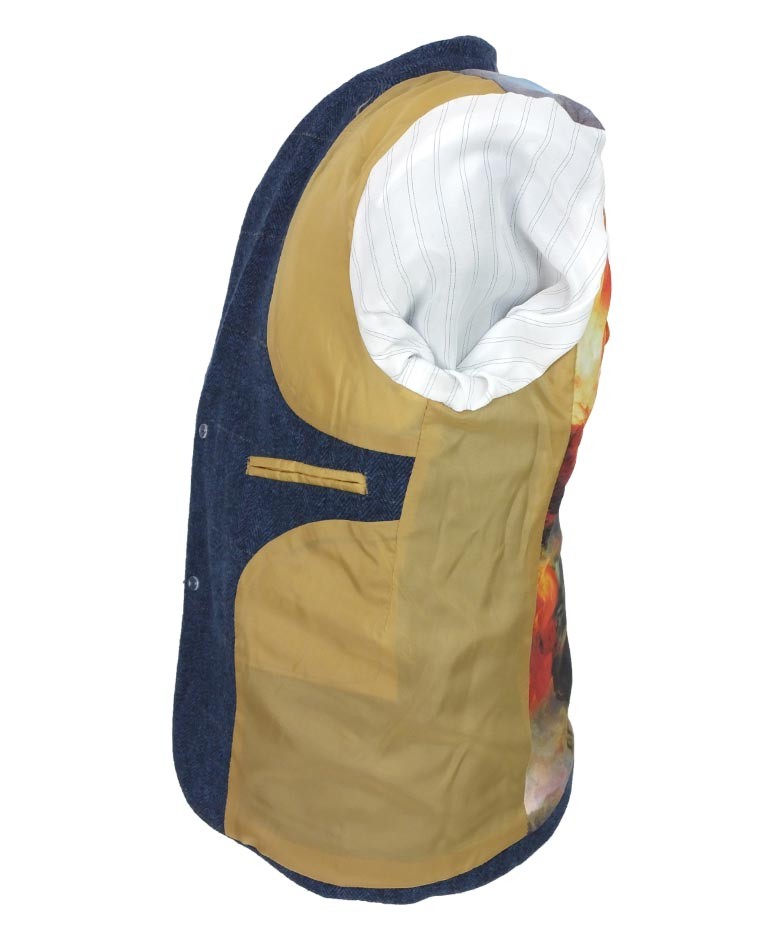 Boys Slim Fit Wool Blend Herringbone Tweed Blue Suit - CARNEGI - Navy Blue