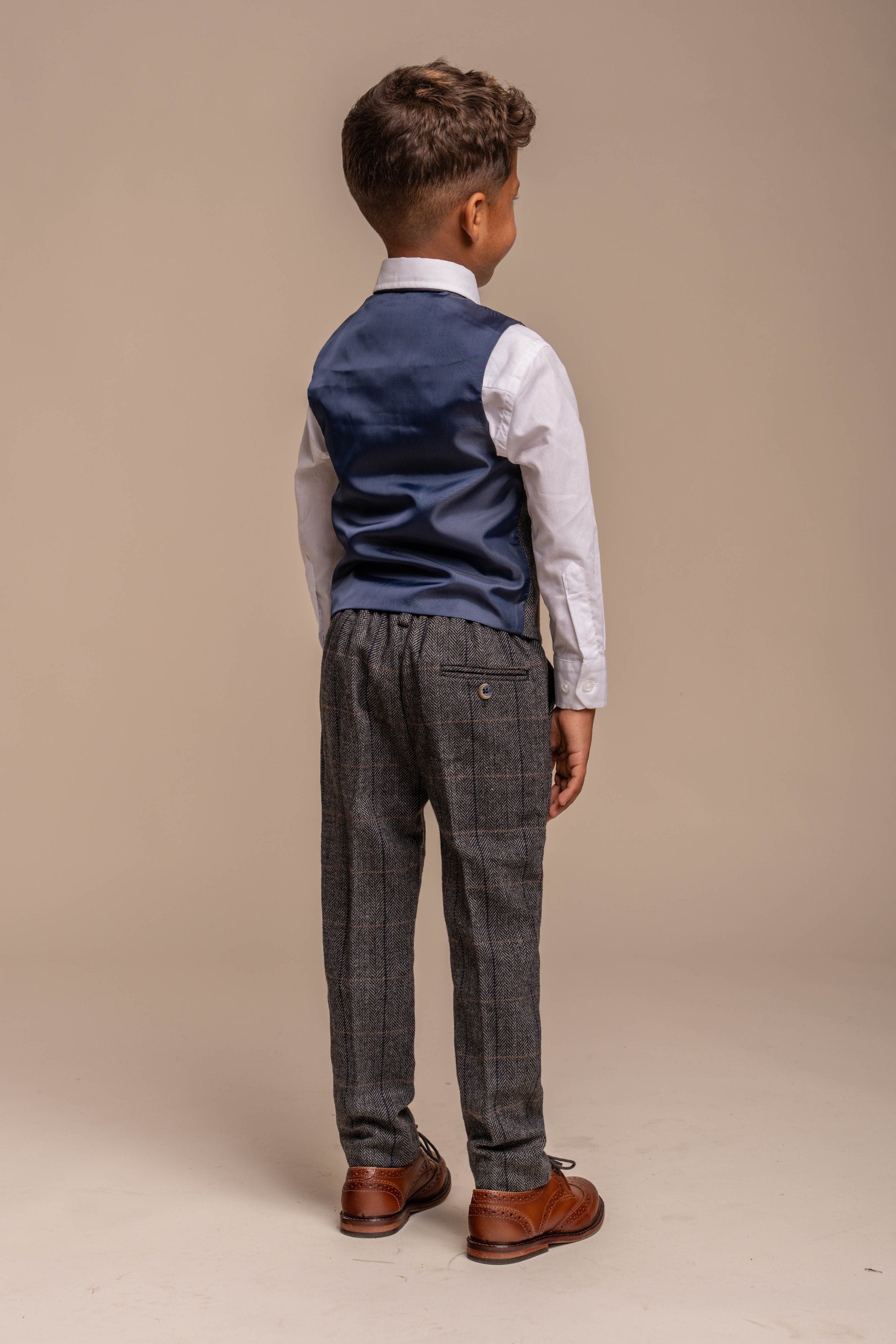 Boys Wool Blend Herringbone Check Suit - ALBERT - Grey