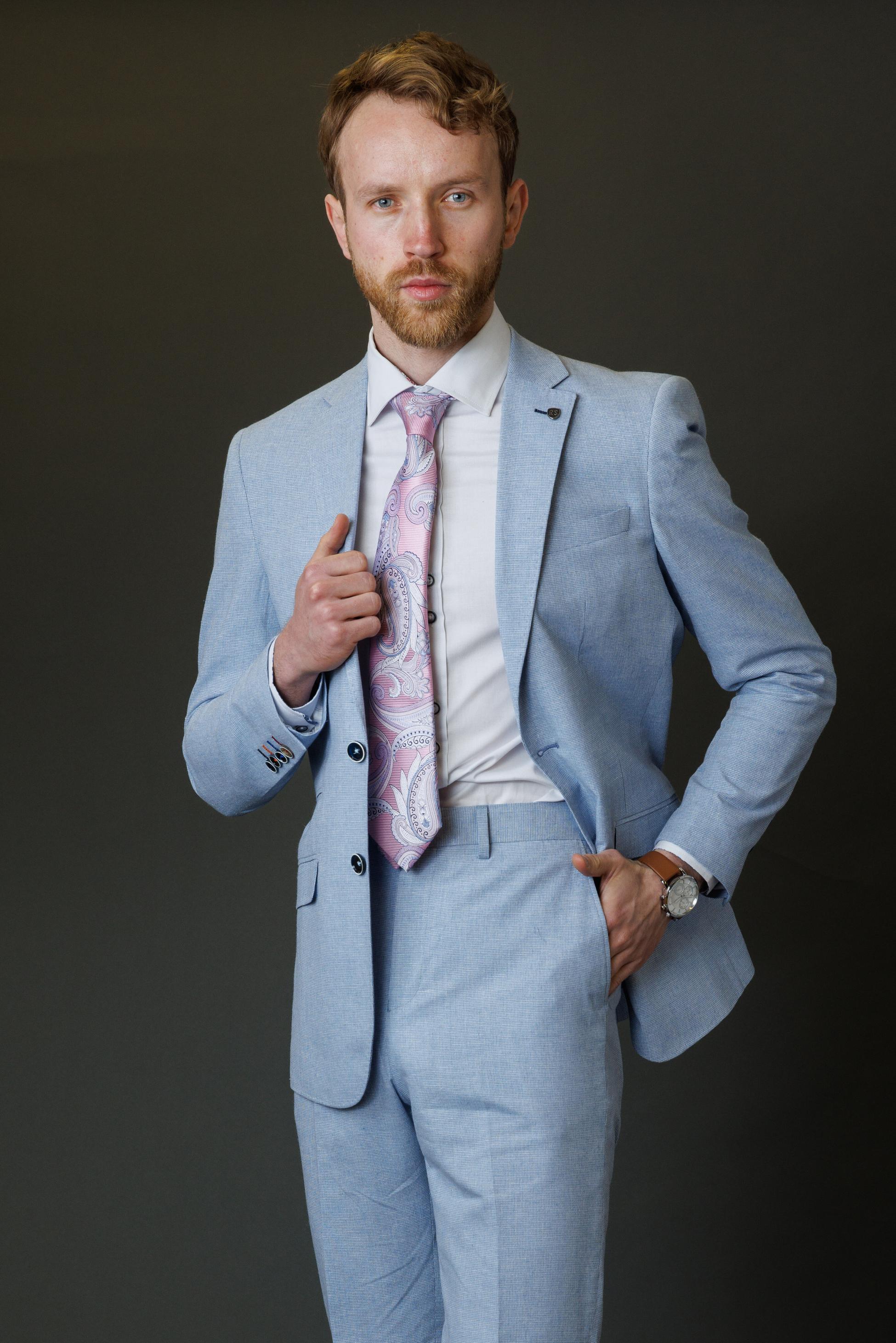 Costume à Motifs Slim Fit pour Hommes - JUDE - Bleu Clair
