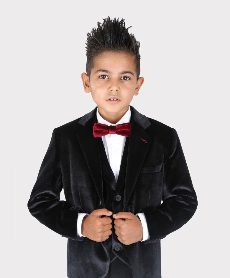 Blazer en Velours Tailored Fit avec Patte de Coude pour Garçons - Noir