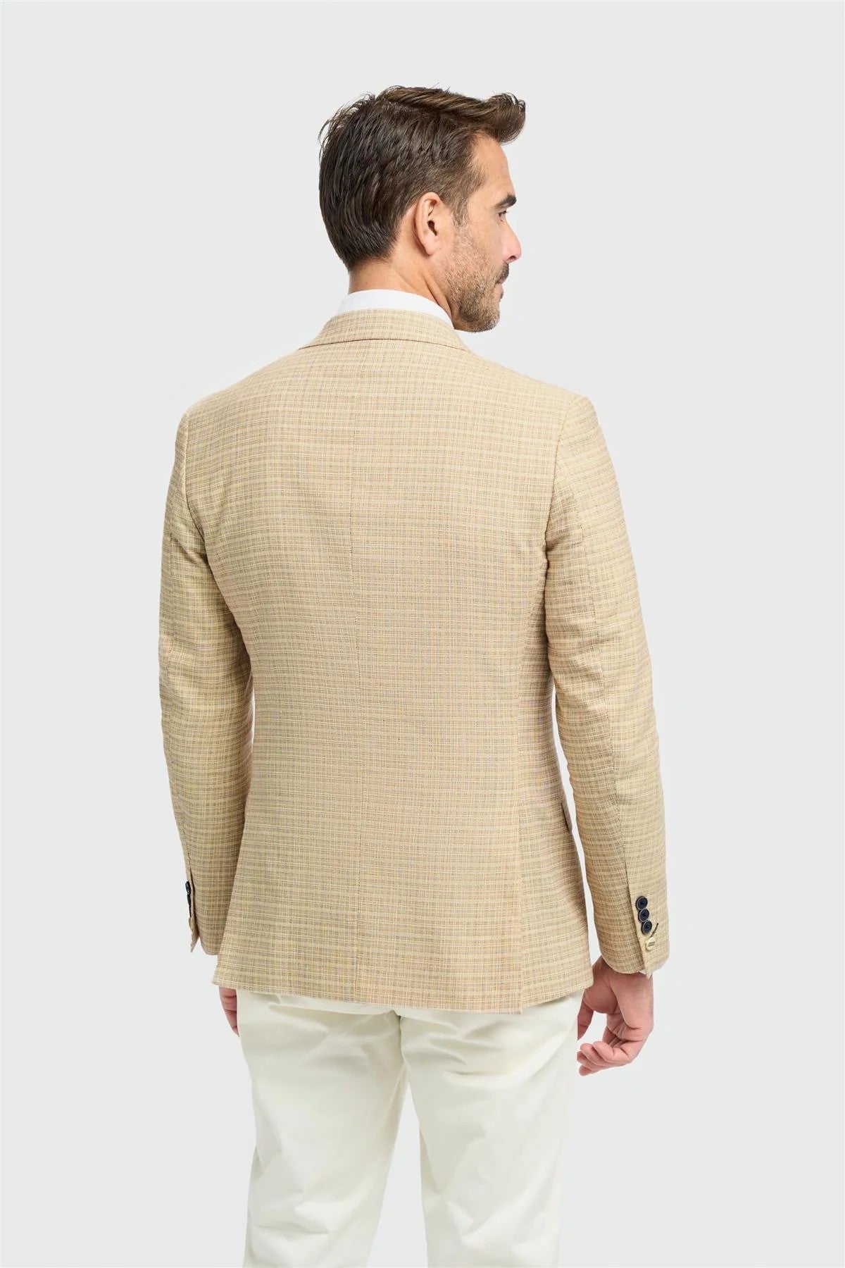Herren Beiger Slim Fit Karo Blazer - KOVA - Beige