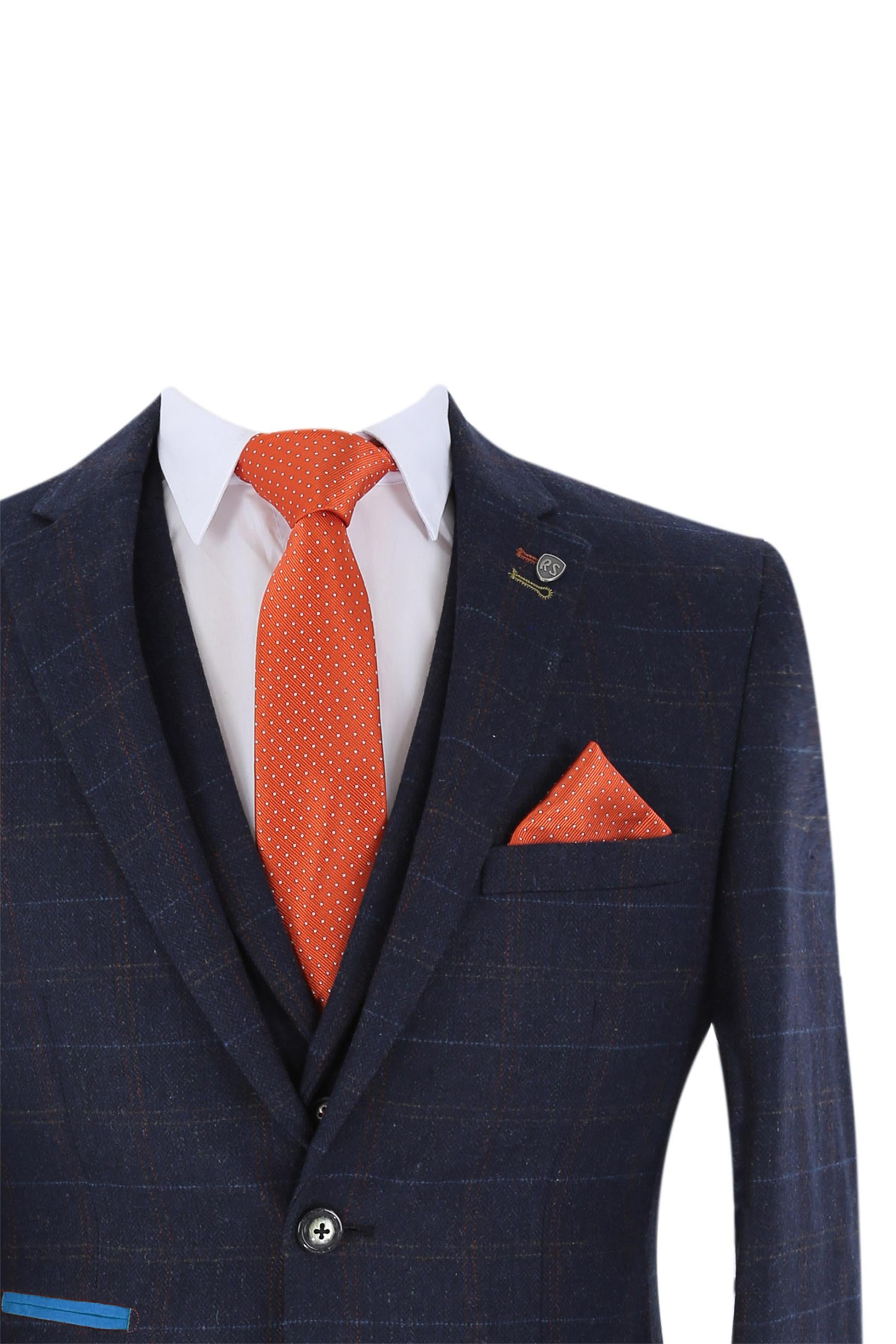 Giacca da uomo in tweed a quadri finestra, vestibilità sartoriale, blu navy - RYAN - Blu Navy