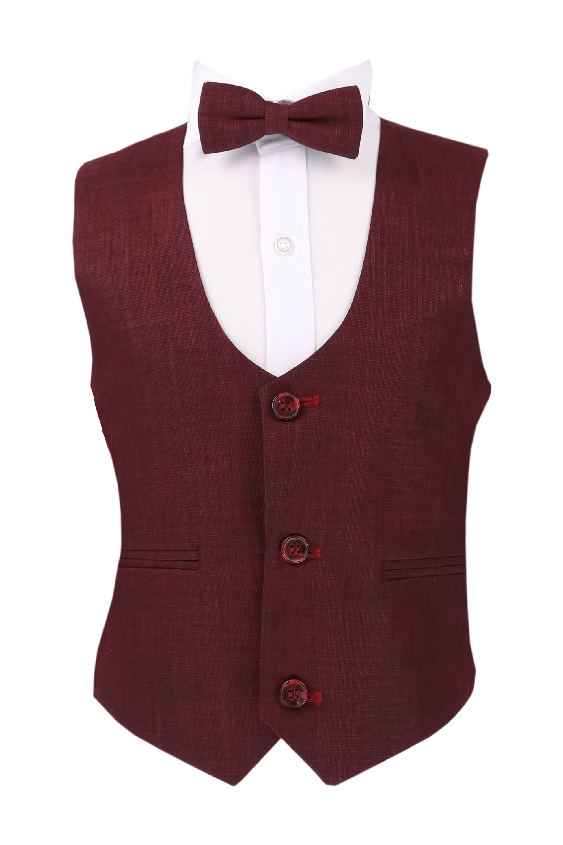 Ensemble Costume à Carreaux Windowpane Bordeaux Slim Fit pour Garçons - Bordeaux